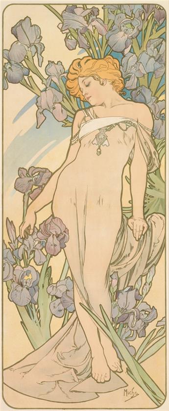 ALPHONSE MUCHA (1860-1939). [THE FLOWERS.] 1898. Each approximately 40x16 inches, 103x42 cm. [F. Champenois, Paris.]